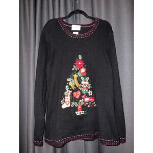 Ugly Christmas Sweater Black with Festive Tree Design